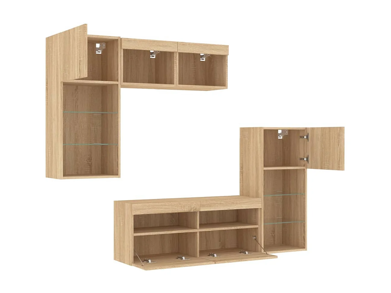 Unités murales TV avec LED 5 pcs chêne sonoma bois d'ingénierie