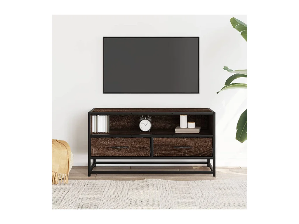 Meuble TV chêne marron 80x34,5x40 cm bois d'ingénierie et métal