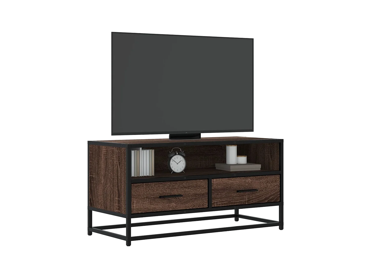 Mobile TV in rovere marrone 80x34,5x40 cm in legno ingegnerizzato e metallo