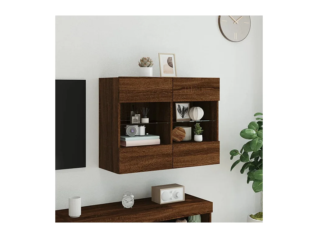 Wandmeubel met ledverlichting, bruin eiken, 78,5 x 30 x 60,5 cm