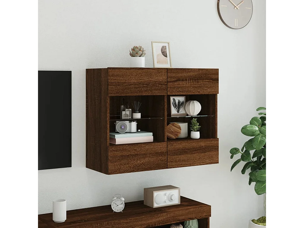 TV-Wandschrank mit LED-Beleuchtung, Eiche braun, 78,5 x 30 x 60,5 cm