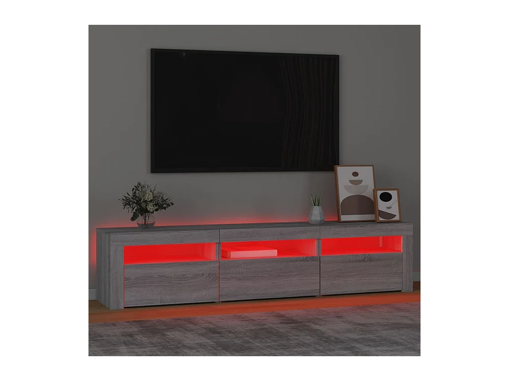 Mobile TV grigio Sonoma con luci LED 180x35x40 cm