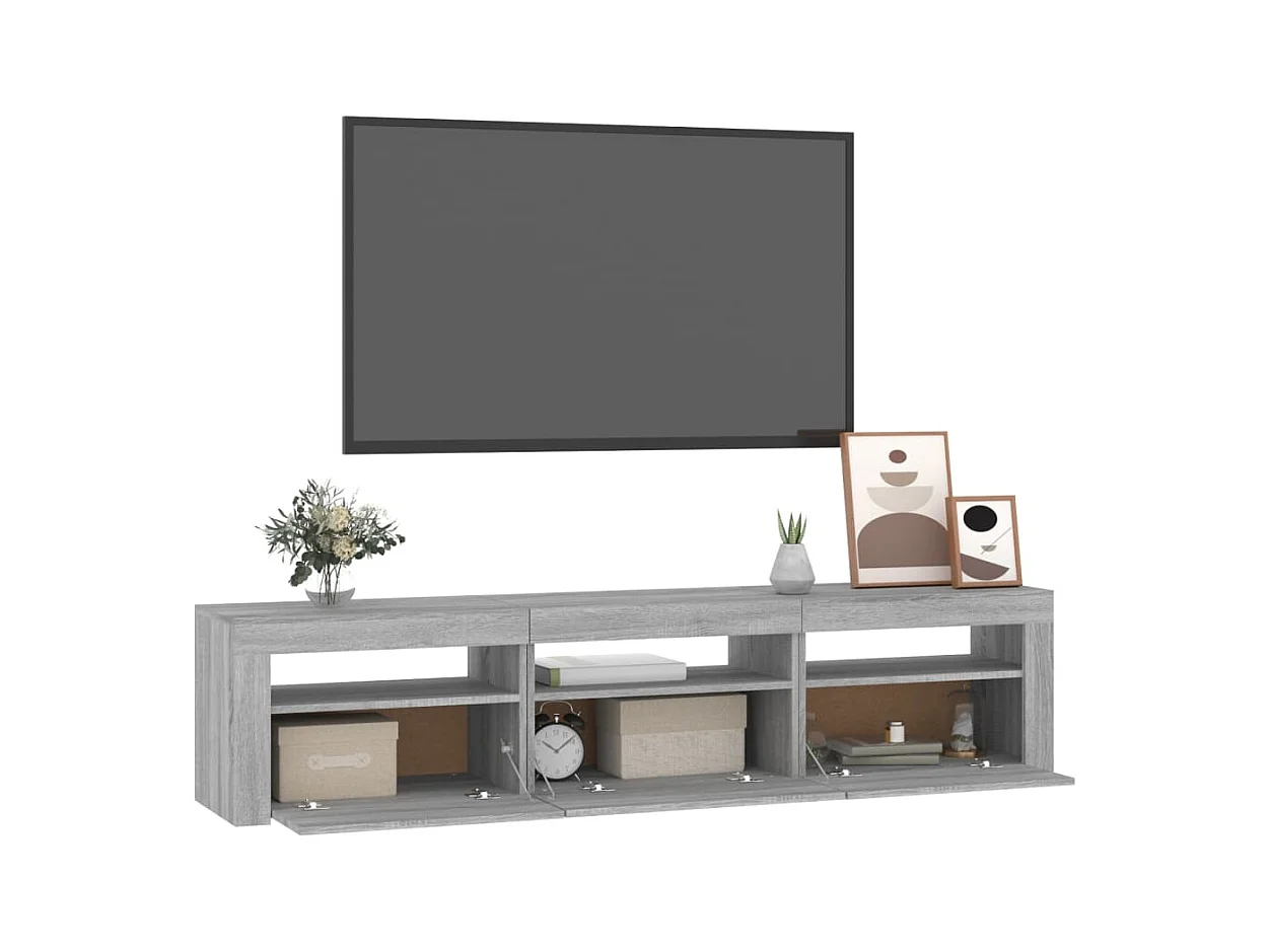 Mobile TV grigio Sonoma con luci LED 180x35x40 cm