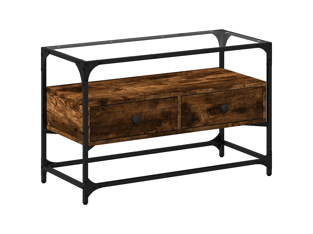 Mobile TV con piano in vetro, legno ingegnerizzato rovere fumé