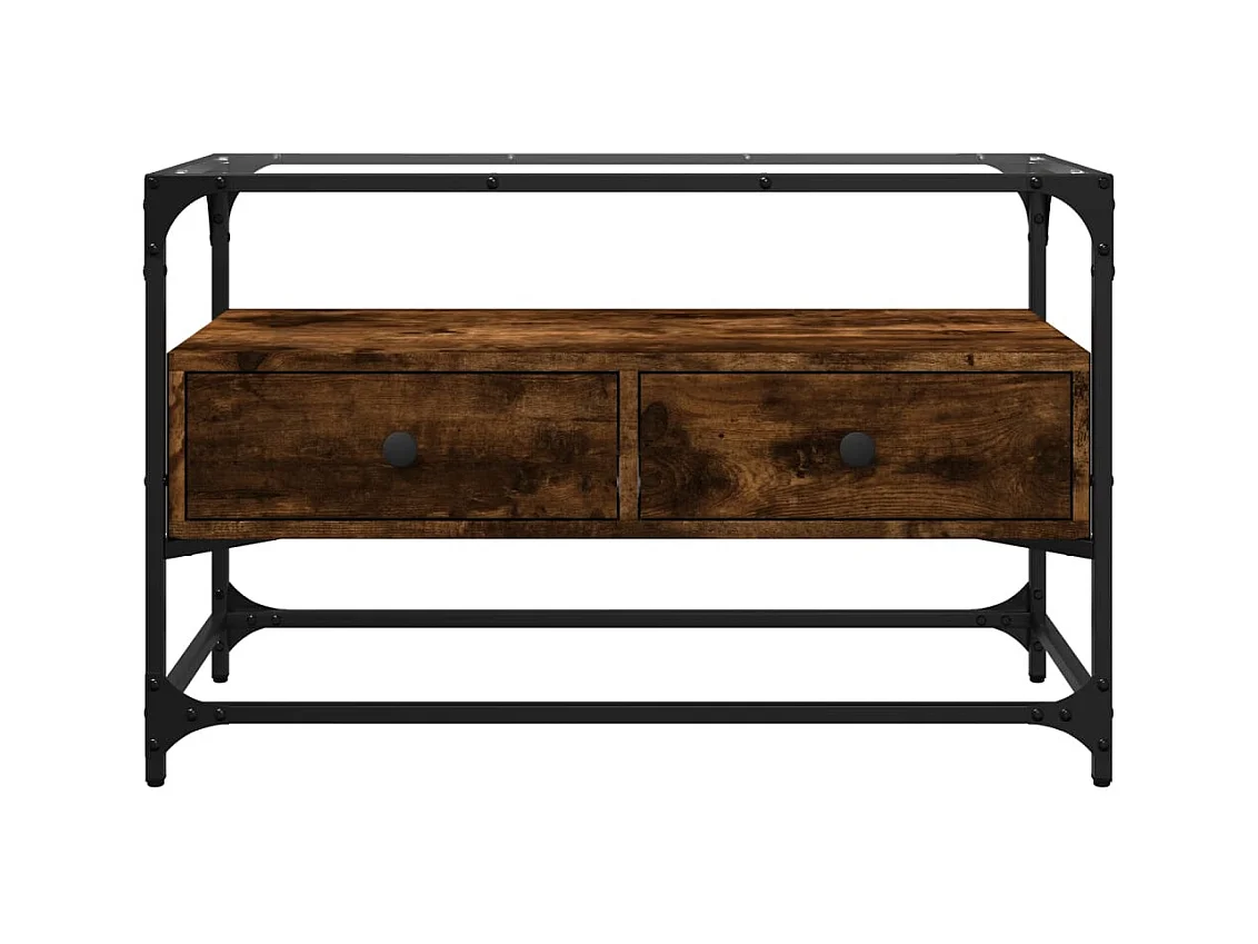 Mobile TV con piano in vetro, legno ingegnerizzato rovere fumé