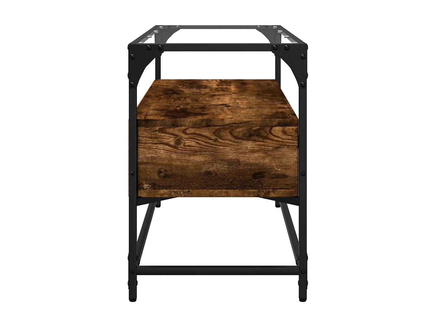 Meuble TV avec dessus en verre chêne fumé bois d'ingénierie