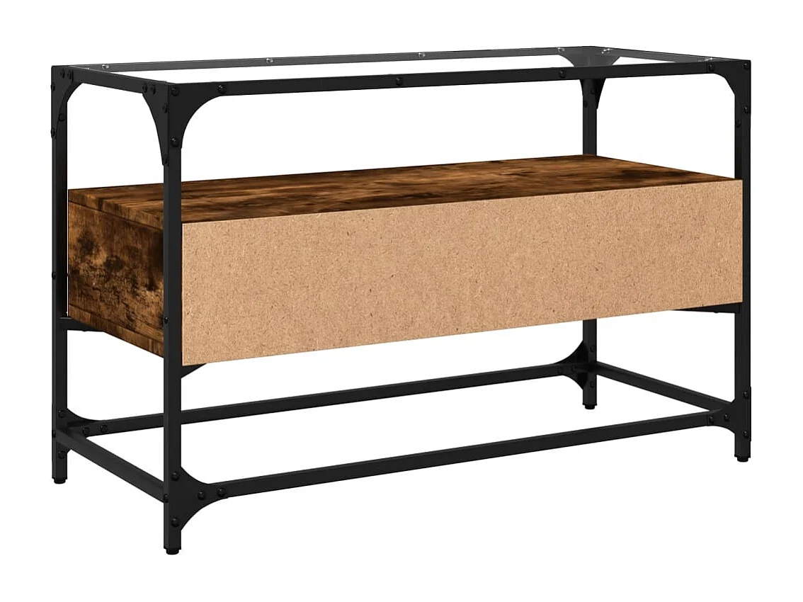Meuble TV avec dessus en verre chêne fumé bois d'ingénierie