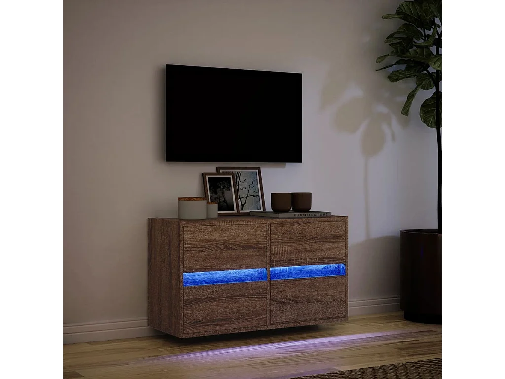 Mobile porta TV a parete con luci LED, rovere marrone, 80x31x45 cm