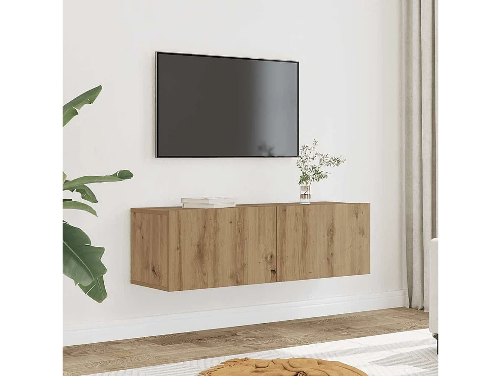 Muebles de TV de pared de 2 piezas, roble hecho a mano, 100x30x30 cm