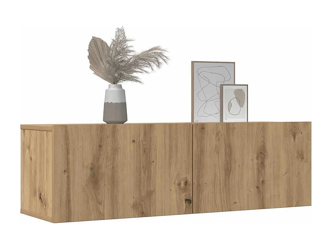 Muebles de TV de pared de 2 piezas, roble hecho a mano, 100x30x30 cm