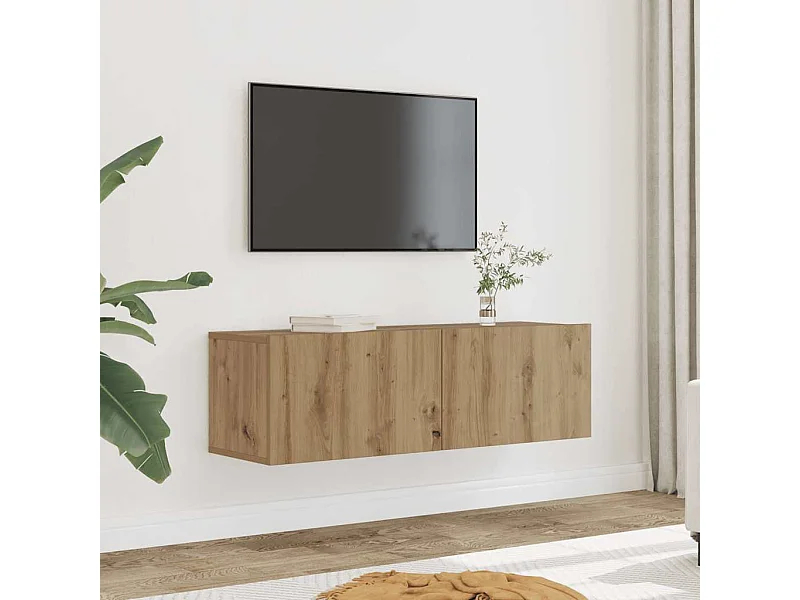 Muebles de TV de pared de 2 piezas, roble hecho a mano, 100x30x30 cm