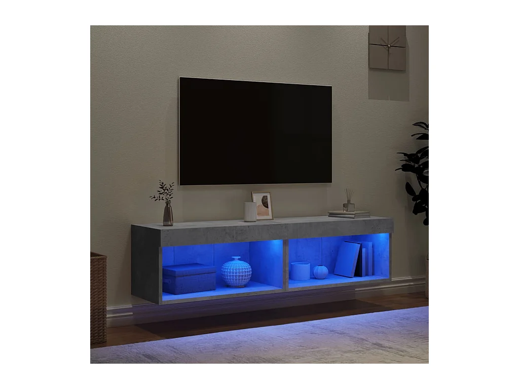 Meubles TV avec lumières LED 2 pcs gris béton 60x30x30 cm