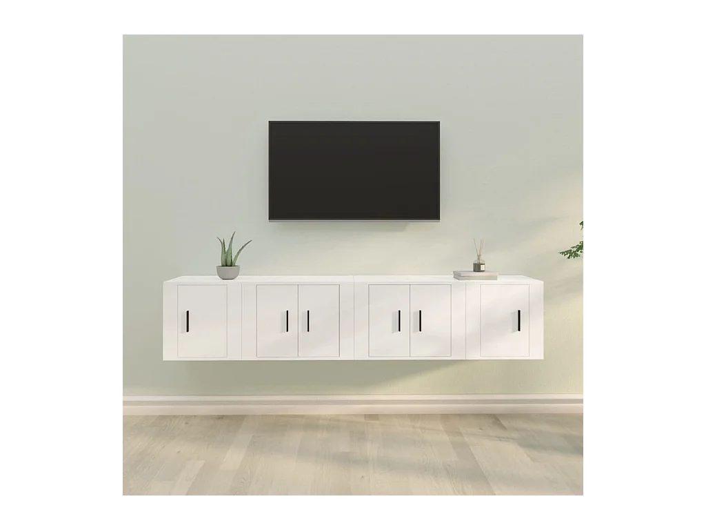 Conjunto de soporte para TV de 4 piezas de madera de ingeniería blanca