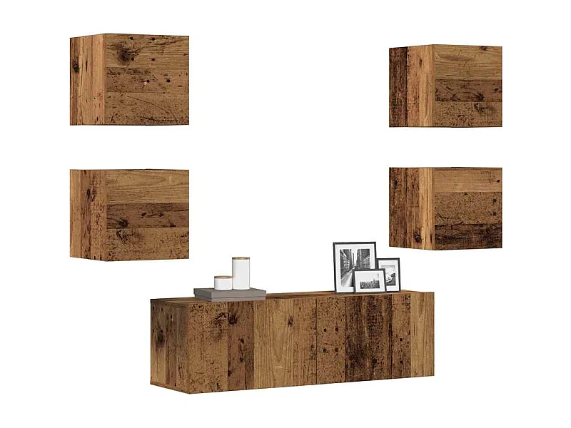 5-delige wandmeubelset voor tv, oud hout, bewerkt hout