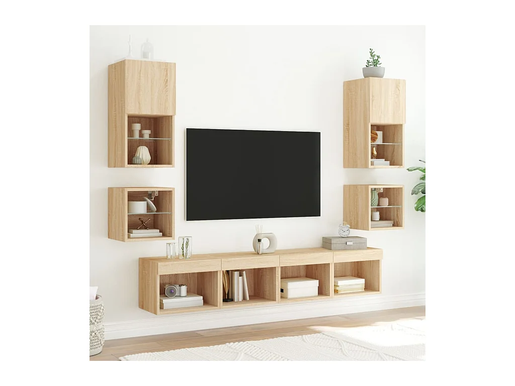 Parete attrezzata TV con LED 8 pezzi in legno ingegnerizzato rovere Sonoma