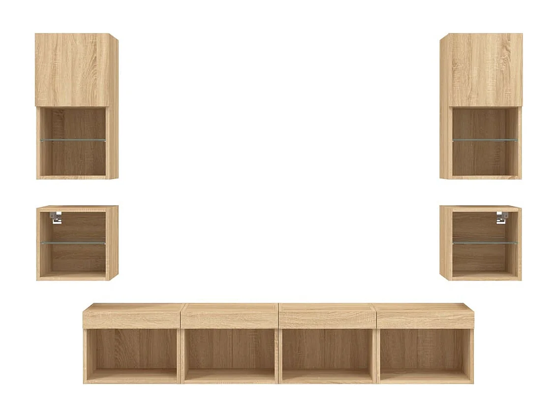 Parete attrezzata TV con LED 8 pezzi in legno ingegnerizzato rovere Sonoma