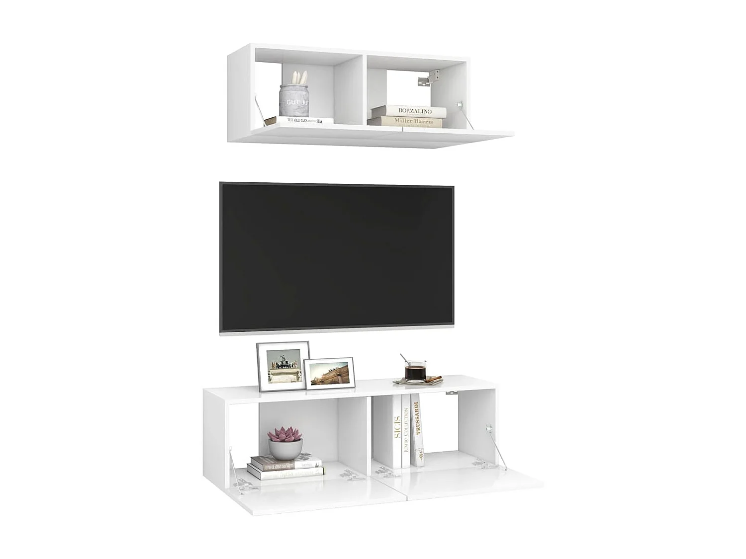 Set di mobili porta TV da 2 pezzi in legno ingegnerizzato bianco
