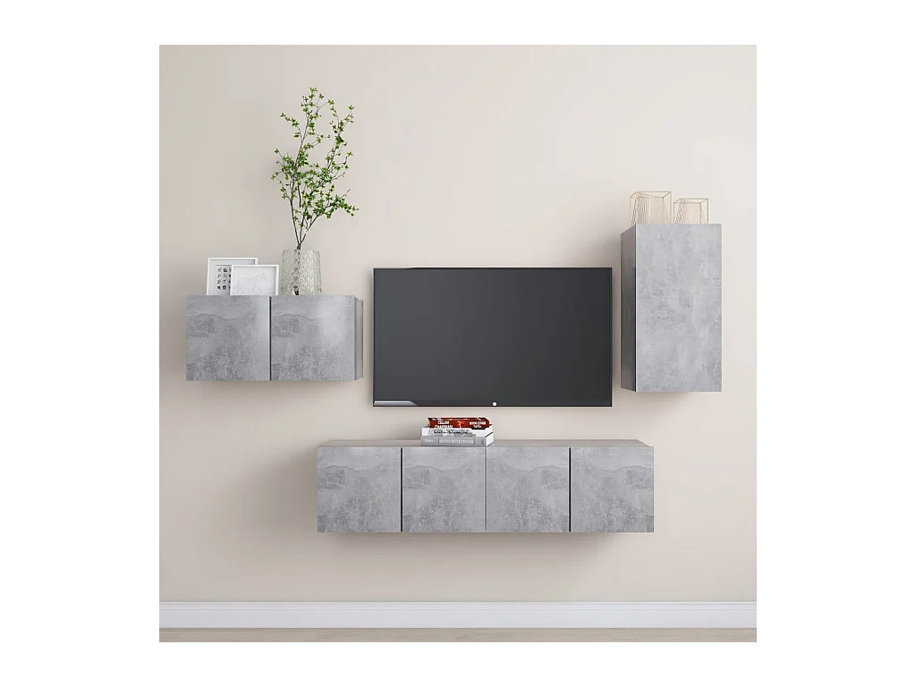 Ensemble de meubles TV 4 pcs Gris béton Bois d'ingénierie