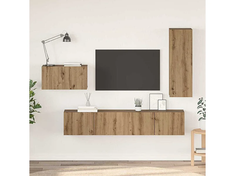 4-delige tv-meubelset, handgemaakt eikenhout, 30,5 x 30 x 90 cm