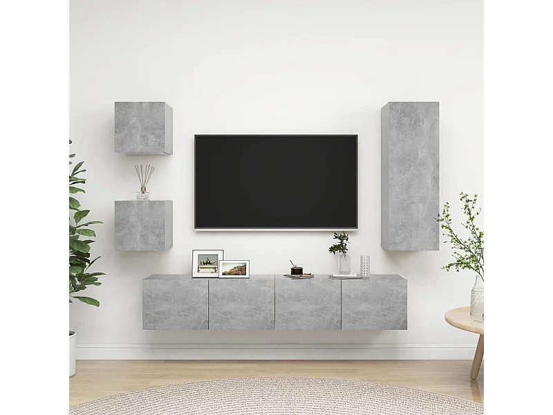Set di mobili TV da 5 pezzi in legno ingegnerizzato grigio cemento