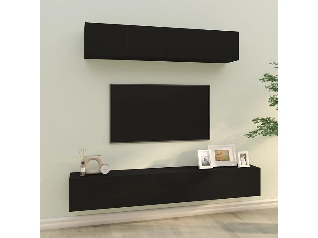Ensemble de meubles TV 4 pcs Noir Bois d'ingénierie