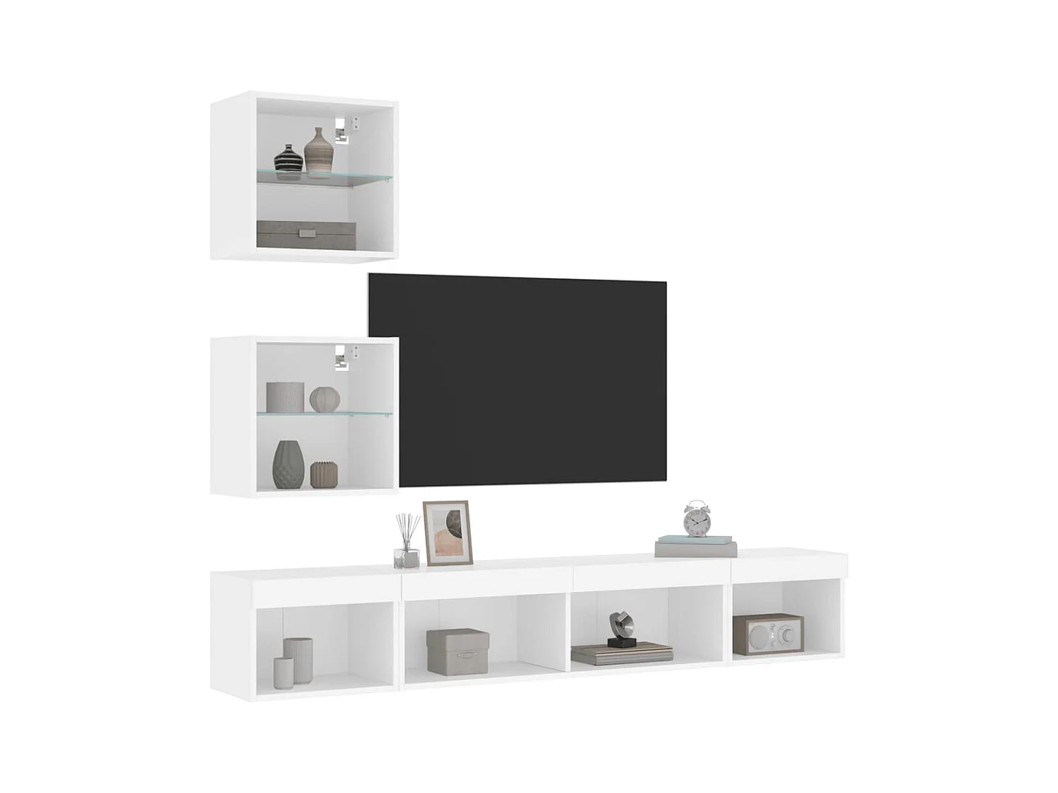 TV-wandmeubels met LED 5 stuks wit bewerkt hout