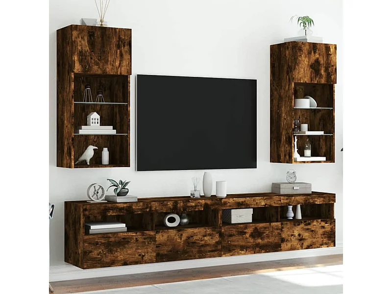 Meubles TV avec lumières LED 2 pcs chêne fumé 40,5x30x90 cm