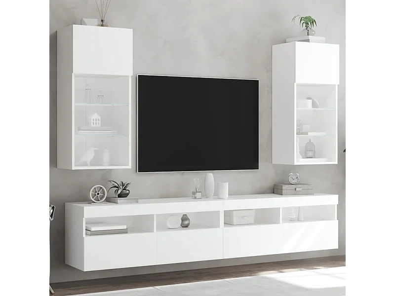 Muebles de TV con luces LED 2 piezas blanco 40,5x30x90 cm