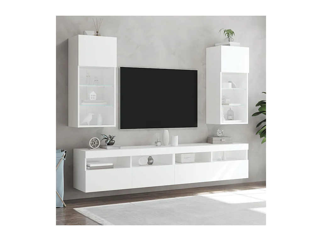 TV-kasten met LED-verlichting 2 stuks wit 40,5x30x90 cm