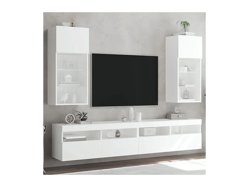 Meubles TV avec lumières LED 2 pcs blanc 40,5x30x90 cm