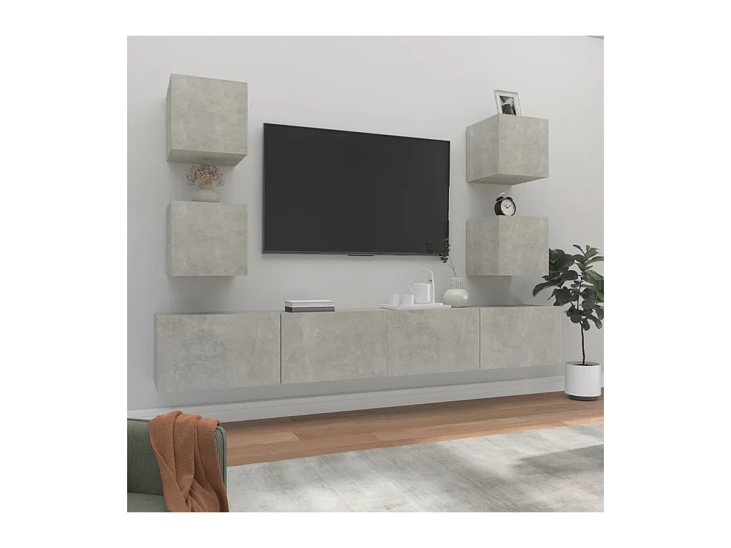 Set di mobili TV da 6 pezzi in legno ingegnerizzato grigio cemento