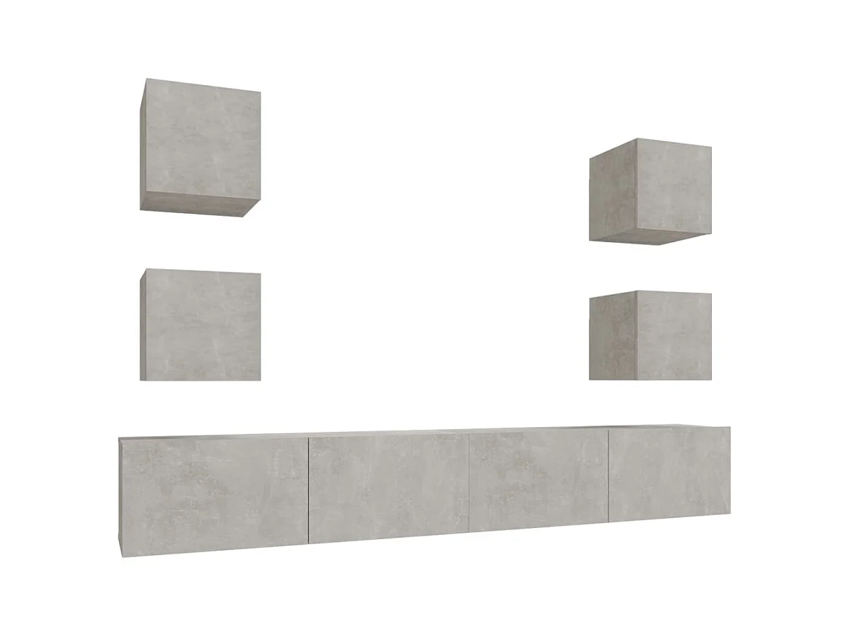 Set di mobili TV da 6 pezzi in legno ingegnerizzato grigio cemento