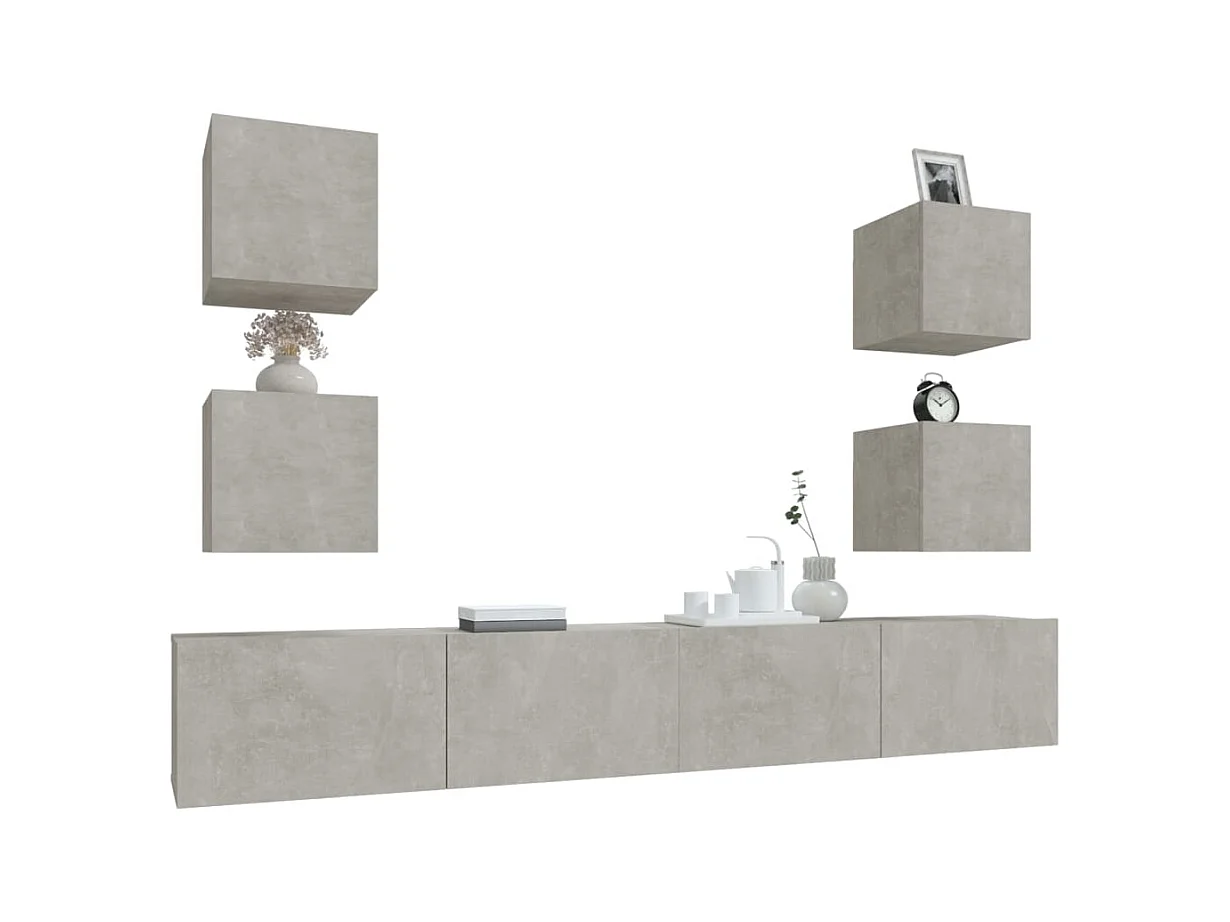 Set di mobili TV da 6 pezzi in legno ingegnerizzato grigio cemento