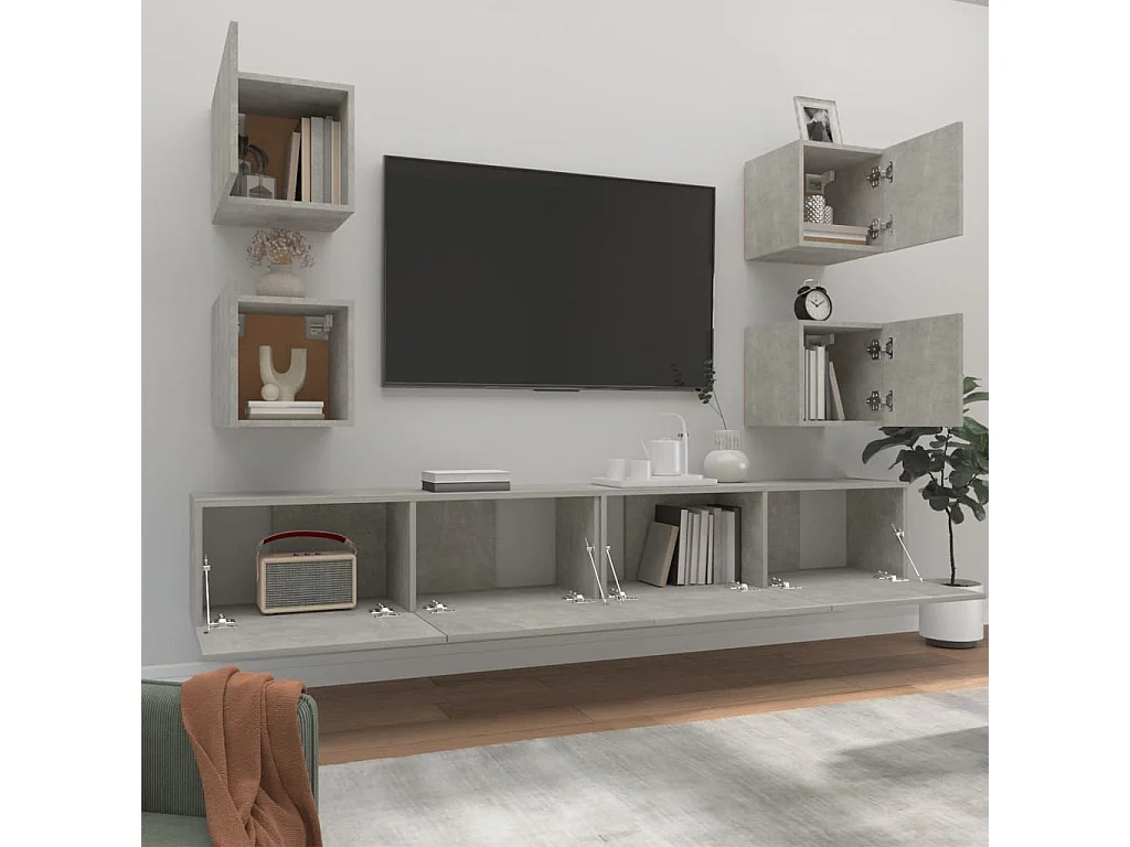 Set di mobili TV da 6 pezzi in legno ingegnerizzato grigio cemento