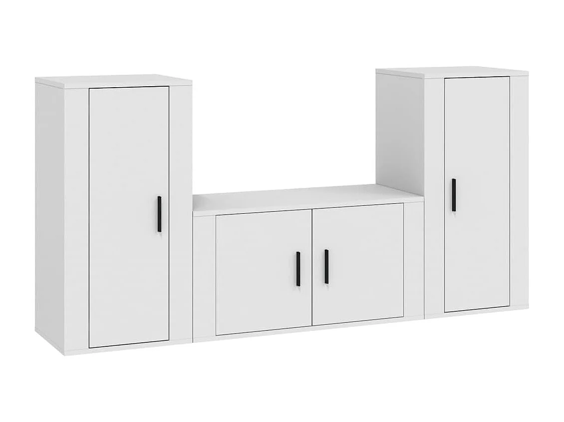 3-delige tv-meubelset Wit bewerkt hout
