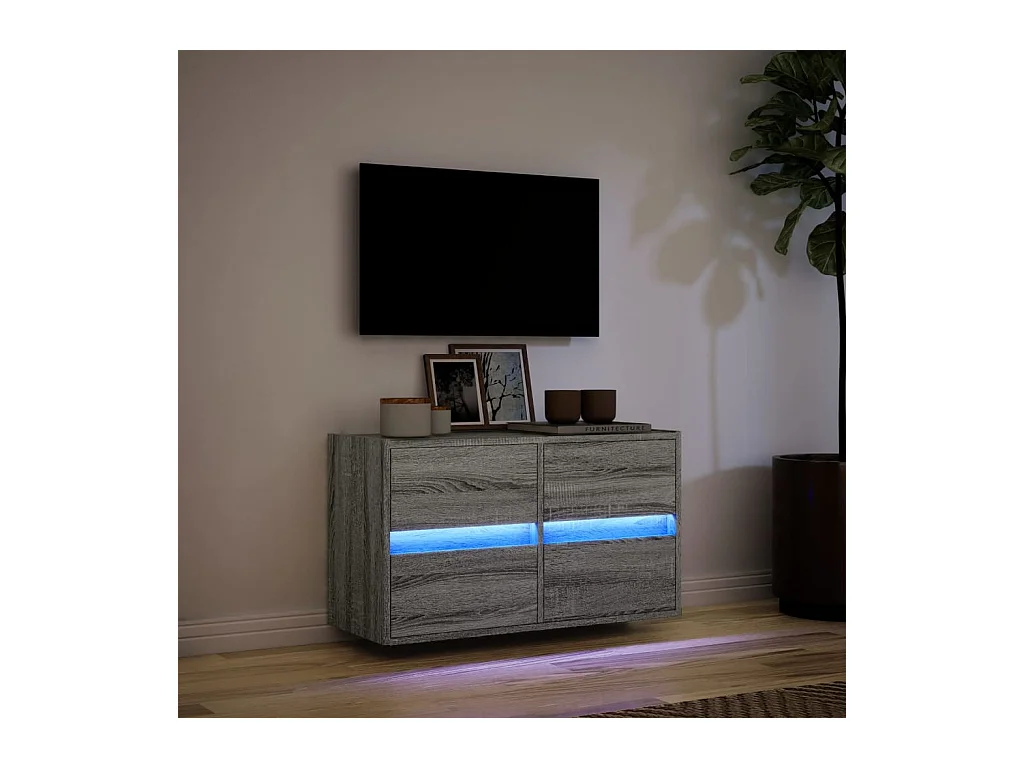 Mueble de TV de pared con luces LED Sonoma gris 80x31x45 cm