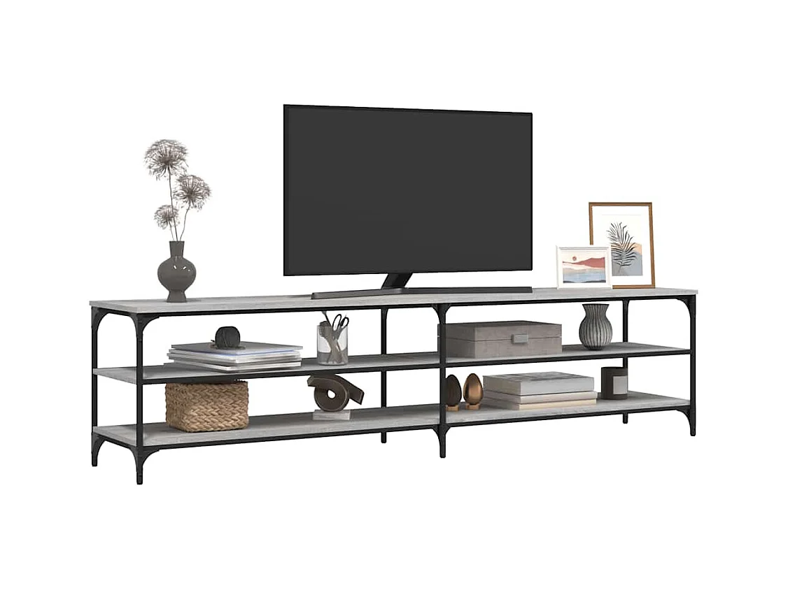 Mueble de TV Sonoma gris 200x30x50 cm de madera contrachapada y metal