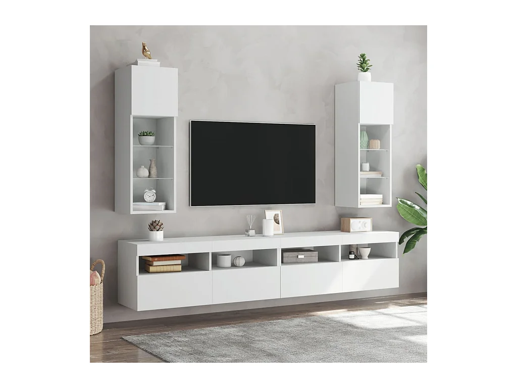 Mobili TV con luci LED 2 pezzi bianchi 30,5x30x90 cm