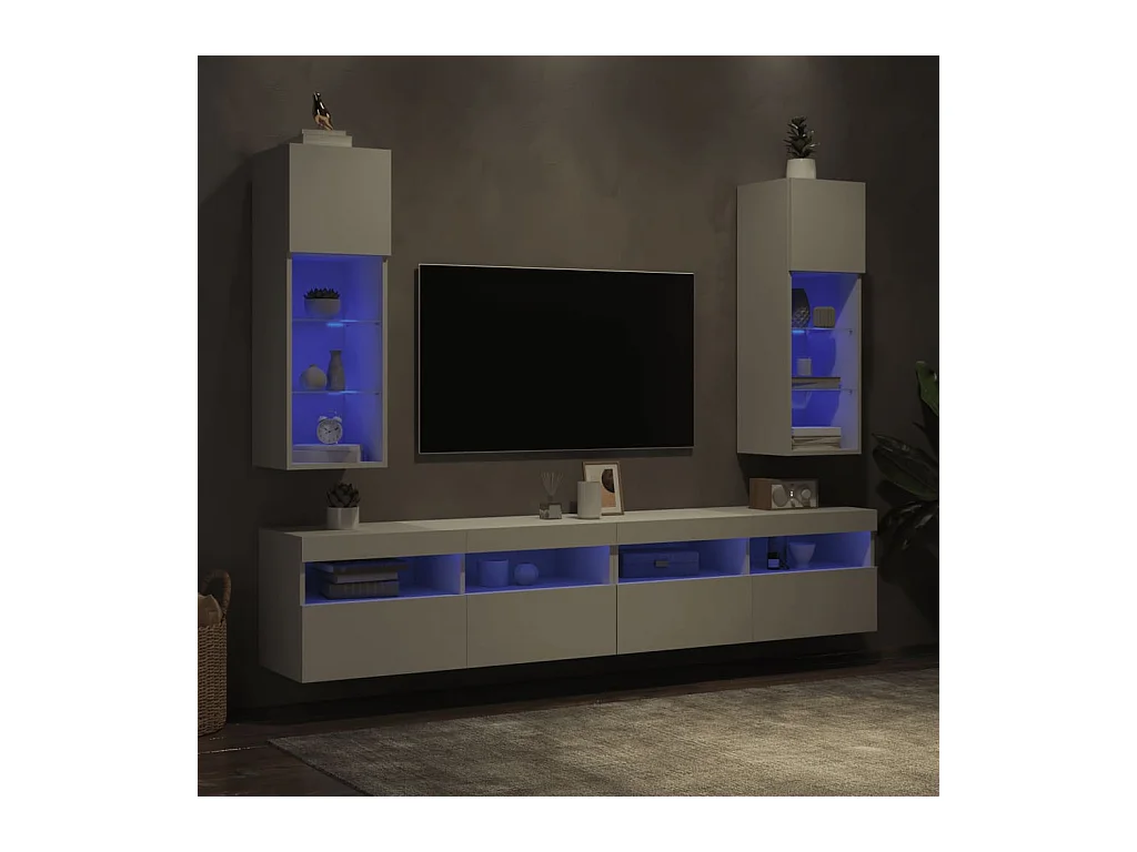 Mobili TV con luci LED 2 pezzi bianchi 30,5x30x90 cm