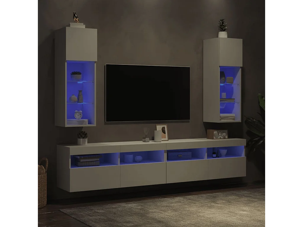 Meubles TV avec lumières LED 2 pcs blanc 30,5x30x90 cm