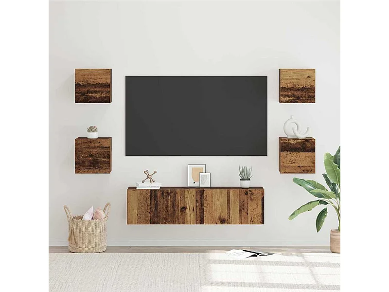 Set di mobili TV da 6 pezzi in legno antico, medio, 120 x 30 x 30 cm