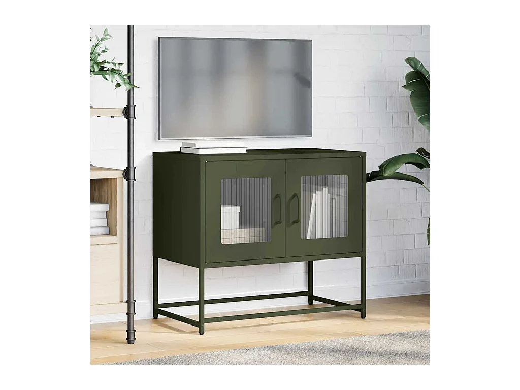 Meuble TV vert olive 68x39x60,5 cm acier laminé à froid