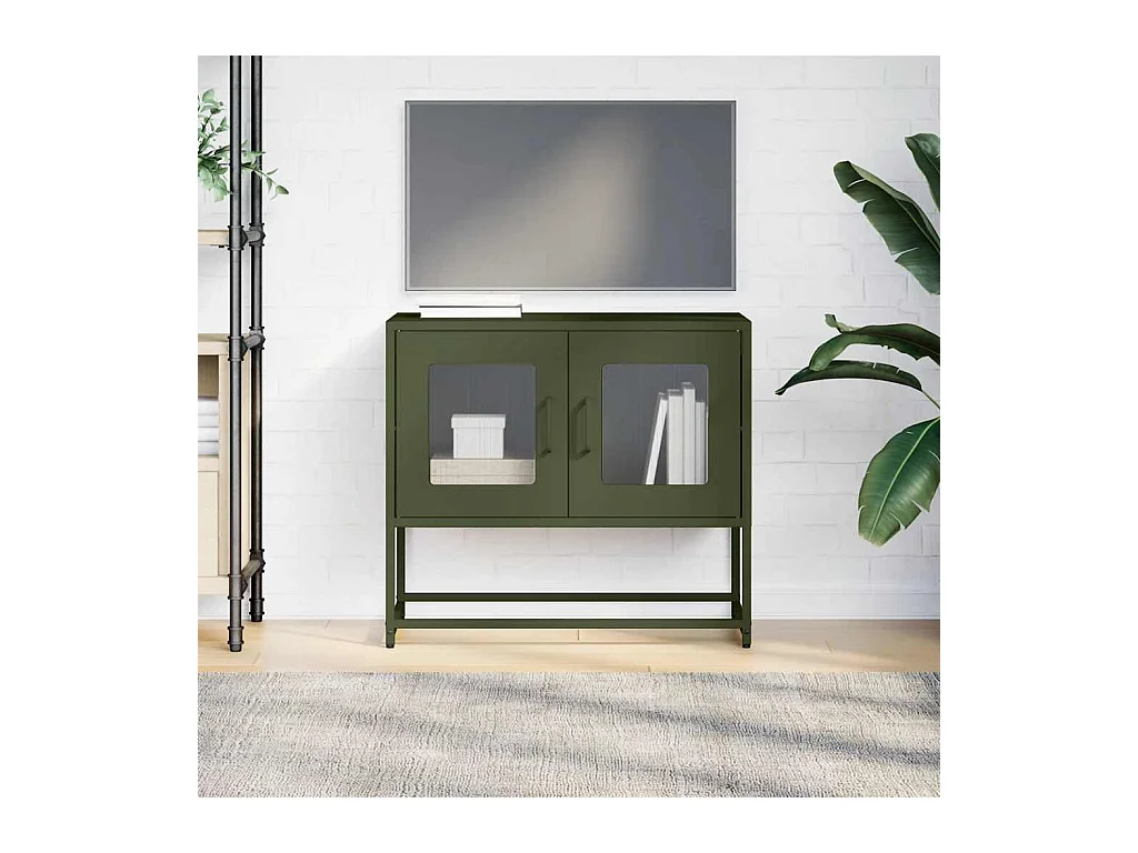 Meuble TV vert olive 68x39x60,5 cm acier laminé à froid