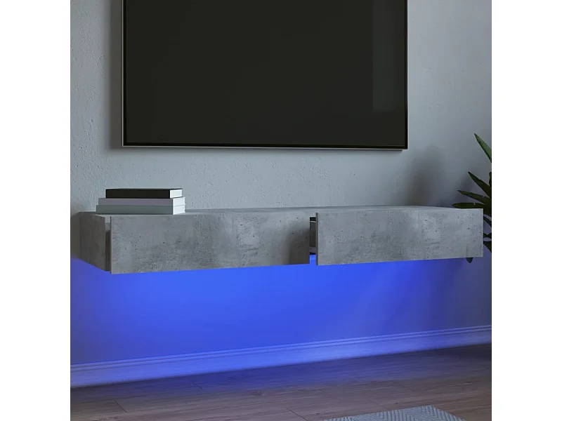 TV-kasten met LED-verlichting 2 stuks betongrijs 60x35x15,5 cm