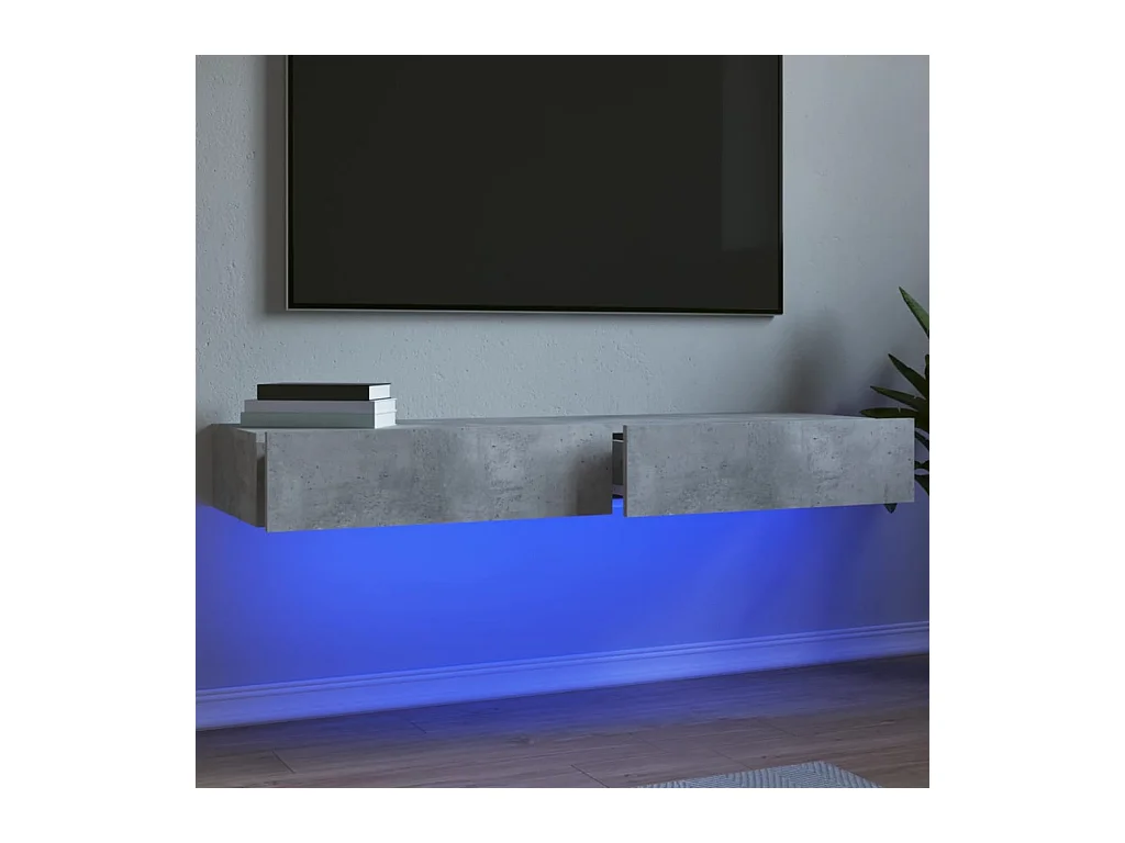 TV-kasten met LED-verlichting 2 stuks betongrijs 60x35x15,5 cm