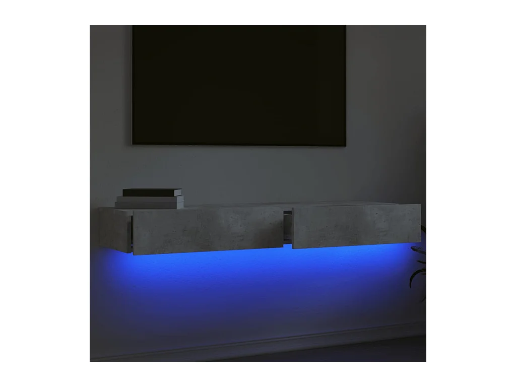 TV-kasten met LED-verlichting 2 stuks betongrijs 60x35x15,5 cm