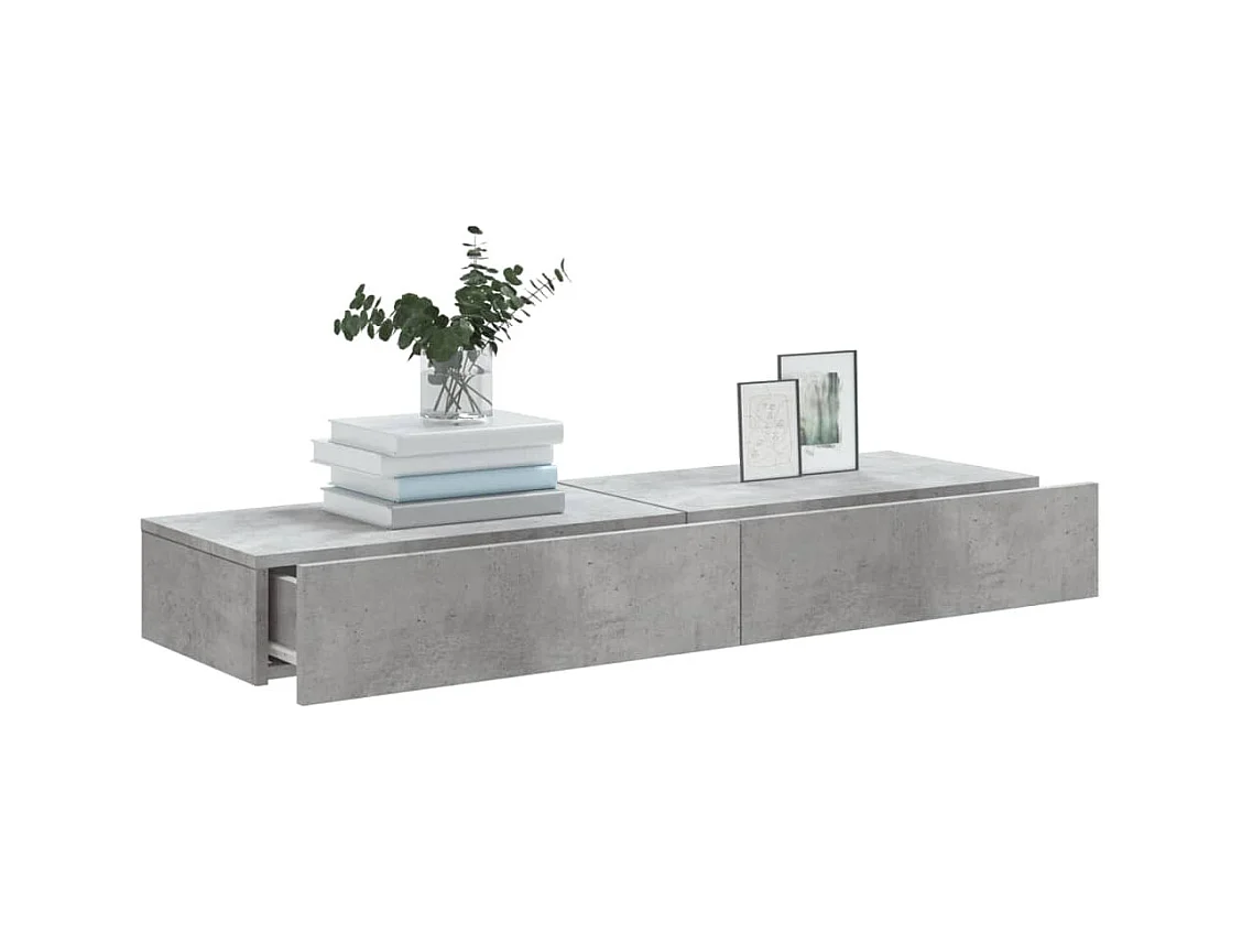 TV-kasten met LED-verlichting 2 stuks betongrijs 60x35x15,5 cm