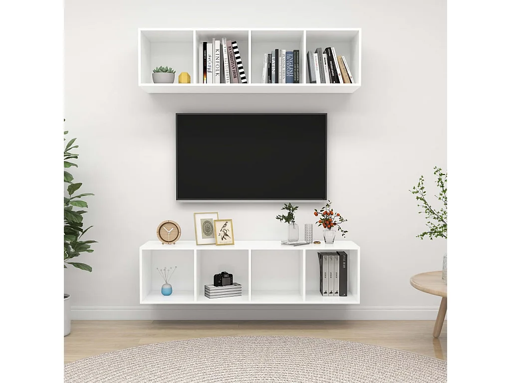 Meubles TV muraux 2 pcs Blanc Bois d'ingénierie