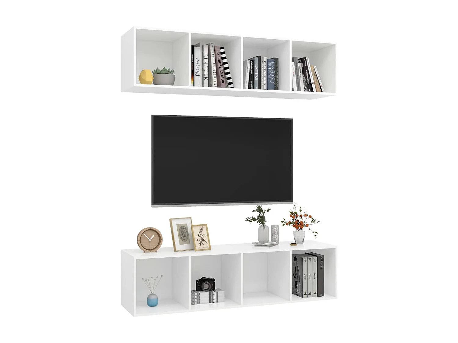 Meubles TV muraux 2 pcs Blanc Bois d'ingénierie