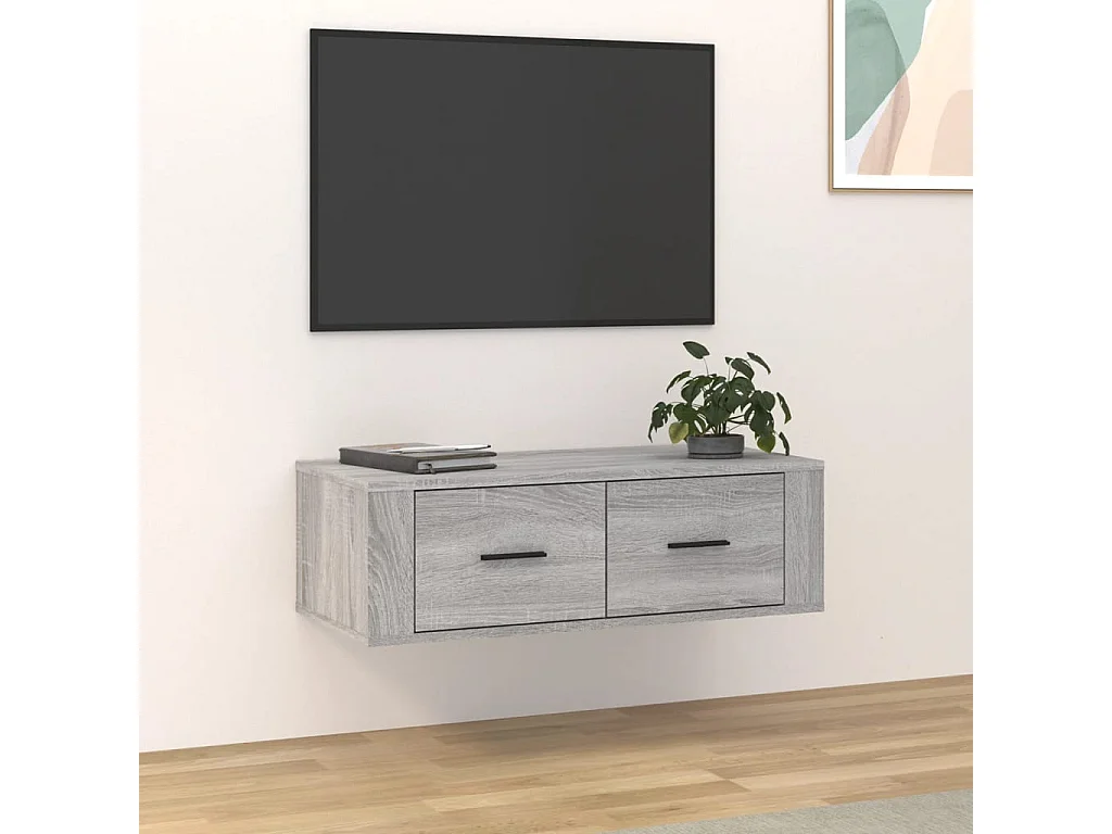 Mobile TV a parete in legno ingegnerizzato Sonoma Grey 80x36x25 cm